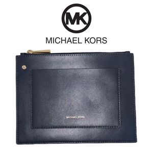 Michael Kors Cary Leather Zipper‎ Pouch - Navy Blue